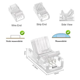 YUTOKEER 4 Pin 8mm SMD LED Connector Kit - 20 Pieces Solderless Connector for 8mm RGB LED Strip, Compatible with IP20/IP65, Includes Screwdriver and Opening Tool (20)