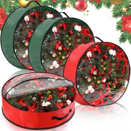 Aliceset 4 Pack Christmas Wreath Storage Container, Decoration Storage Bag with Clear Window and Handle Upgrade Oxford Cloth Garland Box for Xmas Holiday Wrapping(24 x 24 x 7.8 Inch,Red, Green)