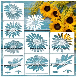 Large Flower Stencils Painting on Wood Reusable Floral Wall Stencil Templates for Painting on Wood Furniture Garden Fence Wall Mural(Sunflower)