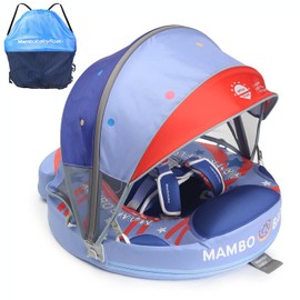 New Mambobaby Baby Pool Float with Canopy, Upgrade Non-Inflatable Infant Swimming Float, Soft Waterproof Skin-Friendly Material, UPF 50+ Foldable Sun Canopy，5 Points Support safty, for 3-24 Months