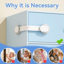 SAFELON 6 PCS Child Safety Locks, Cupboards Straps Locks, Baby Safety Drawer Locks, Childproof Locks for Cabinets, Kitchen, Toilets, Cupboard, Easy Install, No Tools Needed (White)