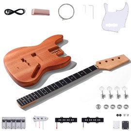 Leo Jaymz DIY Electric Bass Guitar Kits - Mahogany Body, Roasted Maple Neck and Ebony Fingerboard - Fully Components Included (JB)