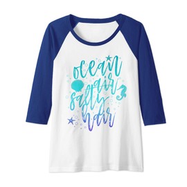 Womens Ocean Beach Summer Salty Hair Sea Shell Star Fish Raglan Baseball Tee