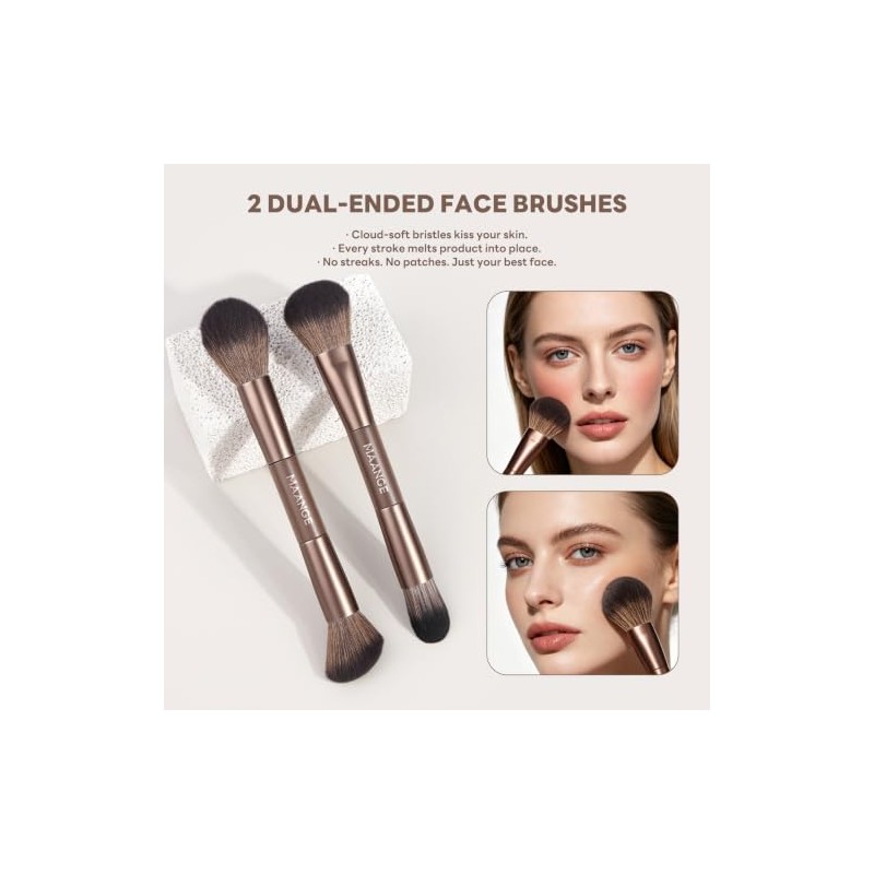 MAANGE Brochas para Maquillaje Profesional, 6 Piezas de Doble Punta