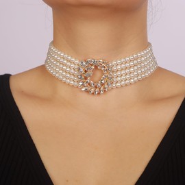 fxmimior Boho Women Multilayer 1920s Rhinestone Necklaces Leaf Gold Silver Dainty Pearls Layered Choker Necklaces Fashion Red Pink Chunky Pendant Multilayer Adjustable Layering Chain Necklaces for