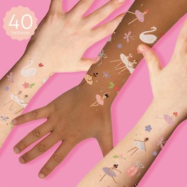 Flash Tattoos- PACK DE TATUAJES FLASH BAILARINAS Qué contiene: Dos hojas de 4” X 6” de tatuajes temporales premium con 40 tatuajes coloridos y metálicos en diseños variados que incluyen: bailarinas,