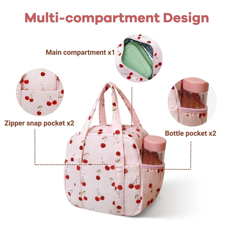 Yarnic Corduroy Lunch Bag Women Men Insulated, Large Lunch Box