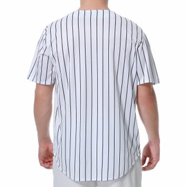 KUAIPAO Blank Plain Striped Baseball Jersey Button Down Baseball Uniforms for Men Women (M, White-Black)