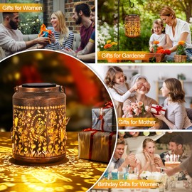 Uspring 3D Hummingbird Solar Lanterns Outdoor Waterproof Gifts for Women Mom Grandma Birthday Gifts for Women Garden Decor Outdoor Lantern Solar Lights with 3 Replaceable Bases Patio Porch Yard Decor