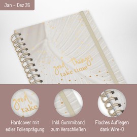 =Häfft® Lieblings-Timer Calendar 2026 A5 "Sparkling Leaf" Hardcover Diary Spiral Calendar Diary Weekly Planner Ring Binder Planner Sustainable & Climate Friendly