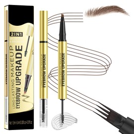 Eyebrow Pen​2-In-1, Waterproof Brow Pencil With Eyebrow Gel Natural, Eye Brow Pencil Hair-Like Strokes With 4-Fork Tip, For Women And Girls, Dark Brown