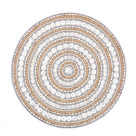 White Round Beaded Placemats 13" – Elegant Dining Table Chargers for Holidays, Christmas & Special Events – Gold Ivory Glitz Beaded Decor