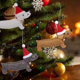 Pack of 4 Dachshund Christmas Tree Decorations, Christmas Decoration Dachshund Funny Christmas Tree Pendant, Small Dachshund Christmas Decoration, Dachshund Pendant Christmas Decoration for Home