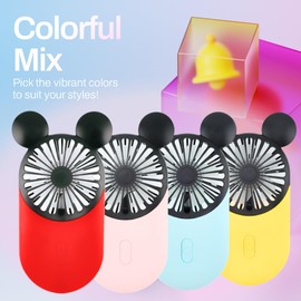 Kbinter Cute Mouse Personal Mini Fan, Rechargeable Handheld USB Fan, 3 Adjustable Wind Speeds and Wearable Design, Portable Pocket Size for Travel/Outdoor/Vacation/Park Trip (Red+Pink+Blue)