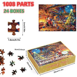 Advent Calendar 2024 Christmas Jigsaw Puzzle, Santa Claus Jigsaw Puzzle, 70 x 50 cm, 1008 Pieces, Christmas Gifts for Adults and Children, 24 Boxes Puzzles for Countdown to Christmas