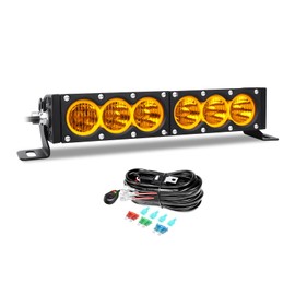 AUXTINGS 12 inch Single Row Amber LED Light Bar 60W Off Road Light Bar Flood Beam LED Work Light Truck UTV 4x4 Cars SUVs ATVs Boats Fog Driving Light with Wiring Harness kit