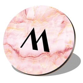 1 x Round Coaster - Letter M Marble Stone Texture Lettering Name Initial Cork Backed MDF Glossy Tea Coffee Accessory #274824
