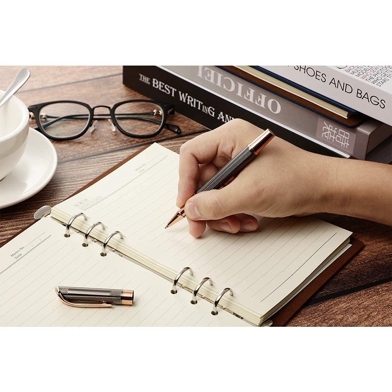 SHALORY Ballpoint and Rollerball Pen Set, Stylish Line Engraved Metal