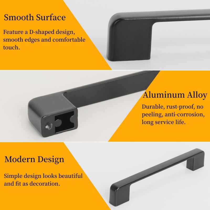 GOTRUST 12PCS Kitchen Cabinet Handles128mm Hole Centre, Matt Black Cupboard