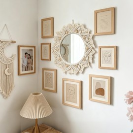 onepeng Boho Wall Decor Mirror Macrame Circle Hanging Mirror for Bedroom Living Room Apartment Entryway Home Decor