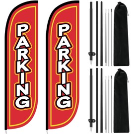 Fanfanwin 2 Pack Parking Feather Flag with 11 ft Pole Kit for Business Outside Includes Banner and Pole Sets, Outdoor Parking Feather Banner Easy Hang Swooper Flag