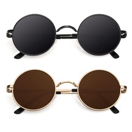 CGID E01 Polarized Sunglasses for Women Men Circle Round Retro Vintage Sun Glasses Circular Shades 2 Pack, Small 45mm, Simple Package