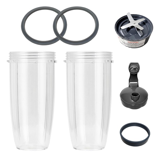 Blender Cups 32oz Replacement Blade with Flip-Top To-Go-Lid Compatible With