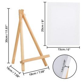 Belle Vous Mini Canvas with Wooden Picture Holder Stand Table Easel (Pack of 4) - L 20 cm x W 15 cm - Pre-Strung, Primed Blank Canvas - With Canvas Stand for Children, Arts & Crafts