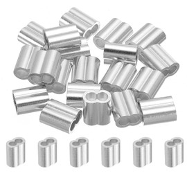 sourcing map 5/32" 4mm Aluminum Crimping Loop Sleeve Double Ferrule for Wire Rope Cable Line End, Silver 20pcs