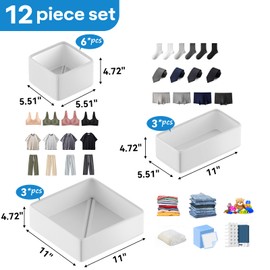 Leatherspaces Vegan Leather Drawer Organizers,12 Pack Makeup Storage boxes,Vanity Drawer Luxury upgrade,Bedroom fabric Drawers replacement,bathroom organization and storage Optimal solution