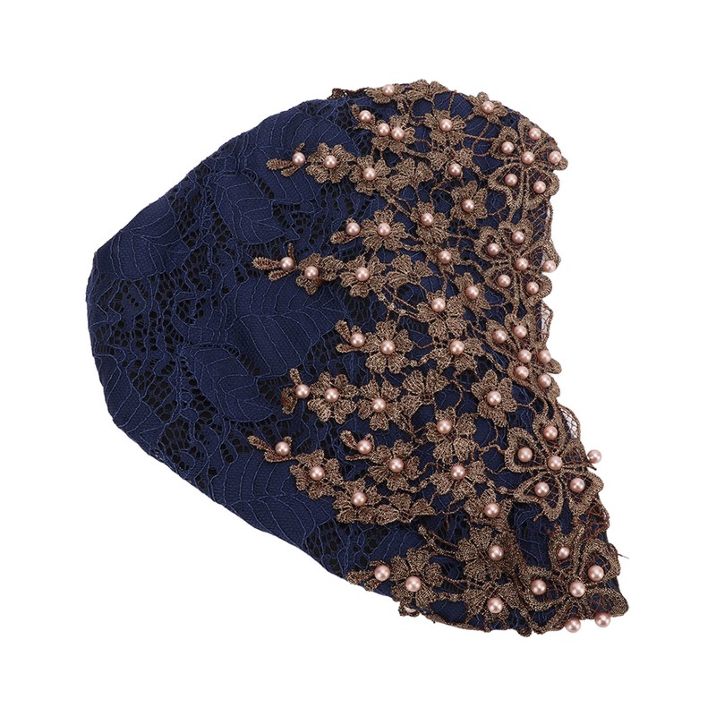 Turban Head Wraps Vintage Embroidered Soft Lace Material Beaded Fleece