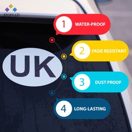 Stcky UK Car Stickers for Europe – Premium Fade Resistant Vinyl Stickers for Standard Size Number Plates [Set of 2]