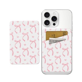 AWHSCP Cute Pink Bow Phone Wallet, Dual Pocket Credit Card Sticky Wallet, Compatible with Most Cell Phones, Adults, Unisex, Faux Leather, Phone Accessory, Compact