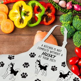 CENWA Husky Mom Apron With Pockets Husky Lover Gifts Dog Owner Gifts Adjustable Cooking Apron For Husky Dog Lovers (Husky Apron CA)