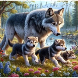 Handmade 20oz Skinny Tumbler Sublimation Transfer Mama Wolf and Babies Ready To Press