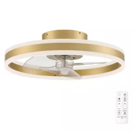 20” Inch. Gold Modern Flush Mount Ceiling Fan with Light LED and Remote, 3 Dimmable Color Options, Ideal for Bedrooms, Dining Rooms, Kitchens, and Offices in Compact Spaces