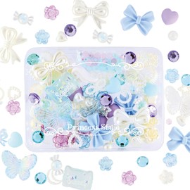 Princess-style Deco Parts Rhinestone Nail Whip Decor Ribbon Heart Roses Mix in Tray (Blue Color)