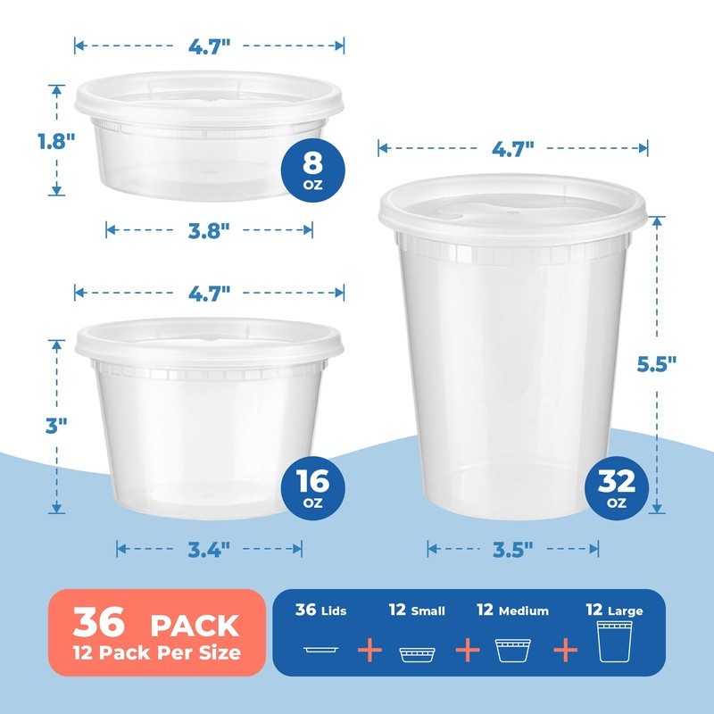 Fit Meal Prep 36 Pack 8 16 32 oz Deli
