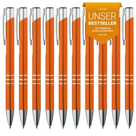 GIMEI® Metal Ballpoint Pen Pack of 10, Premium Ballpoint Pen Set High Quality, Easy and Soft Writing, Blue Ink, Visual Eye-Catcher in Orange