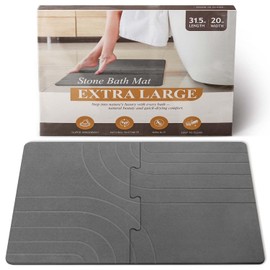 BAVIFY 32 * 20 Large Stone Drying Bath Mat for Bathroom Diatomaceous Earth Bath Mat Quick Dry Non Slip Absorbent Bathroom Floor Mat Modernized Water Absorbing Diatomite Shower Bath Mat Grey
