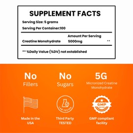 Nature4U Micronized Creatine Monohydrate Powder 500G, 5000mg Per Serving (5g), Pure Creatine Supplement for Muscle Gain, Workout Recovery, Improve Strength and Performance, Unflavored, 100 Serving