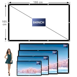 VERCORKIN Projection Screen 84 inch Outdoor Projector Screens Portable Movie Screen 16:9 Foldable Anti-Crease Projection Screen for Home Theater Outdoor Indoor Support Double Sided Projection