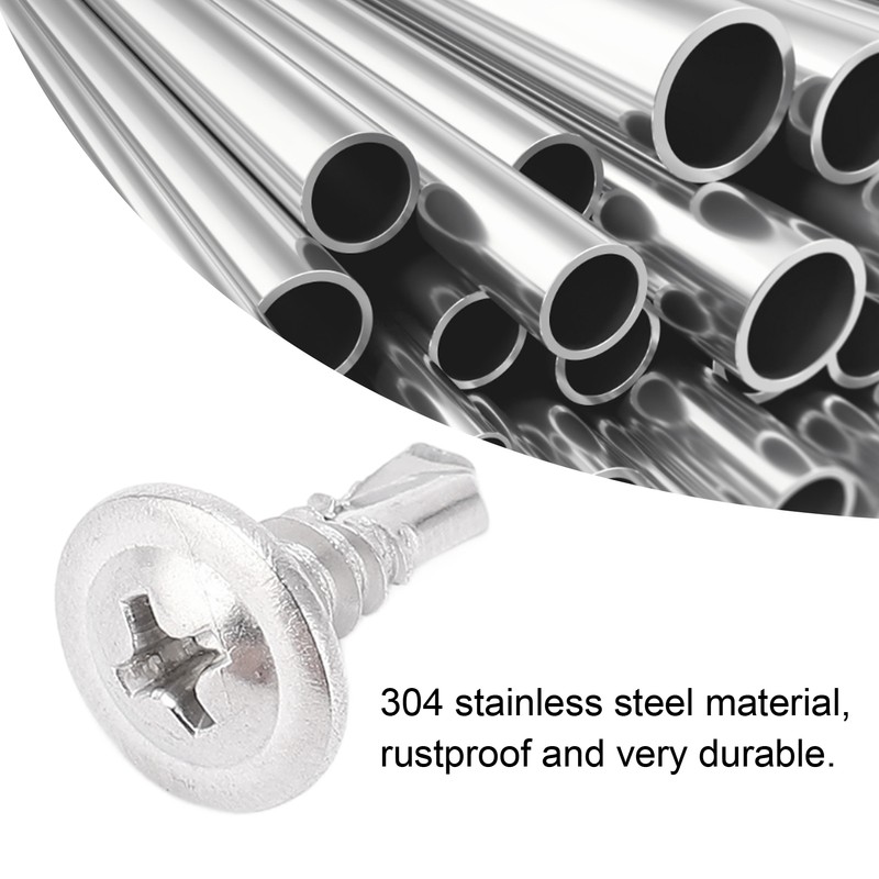 200Pcs Self Drilling Screw M4.2x13 Round Washer Head Stainless Steel