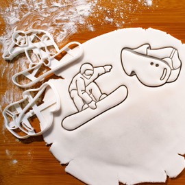 Set of 2 Snowboard Cookie Cutters (Snowboarder and Snow Goggles) Bakerlogy