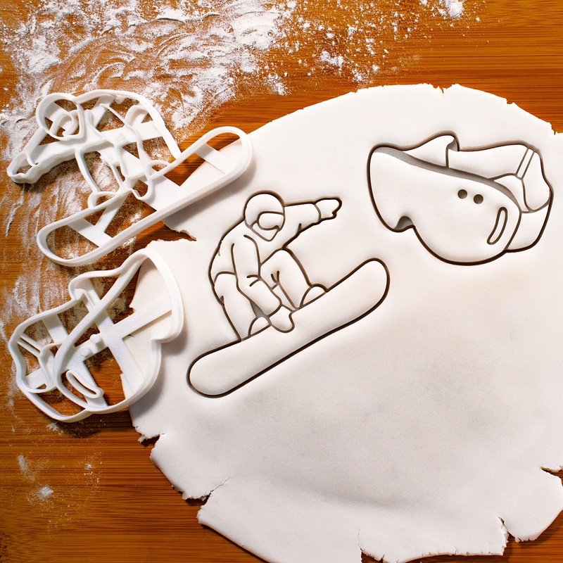 Set of 2 Snowboard Cookie Cutters (Snowboarder and Snow Goggles)