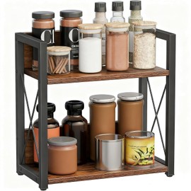 Kitchen Organiser Spice Rack 2 Levels Kitchen Shelf Spice Rack Wood Standing | 30 x 26 x 16 cm Small Kitchen Worktop Table Shelf Spice Rack Standing Kitchen Organiser for Dining Room Kitchen Bathroom Wood