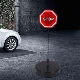 Pissente Garage Parking Stop Sign with LED Flashing Alert, Adjustable 4-Section Pole and Weighted Base for Car Safety, Vehicle Parking Assistant for Garage and Driveway