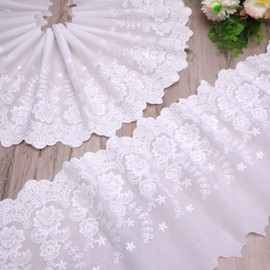 White Cotton Lace Trim Wide 8.6inch Lace Fabric Trim Floral Embellishments Scalloped for Sewing Dresses Baby Clothing Home Decoration
