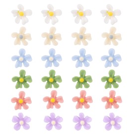 Mikovivi 12 Paar Blumenohrringe aus Kunststoff, 0,6cm Durchmesser Bunte Unregelmäßige Blumenohrringe mit Transparentem Ohrstöpsel Süßes Schmuckgeschenk für Frauen und Kinder