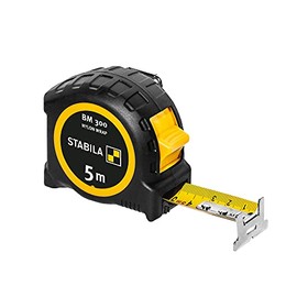 STABILA BM 300 Pocket Tape Measure 5M with Double Sided Metric Scale Shatterproof PC/ABS Housing SPIKES Hook Belt Clip MID Accuracy